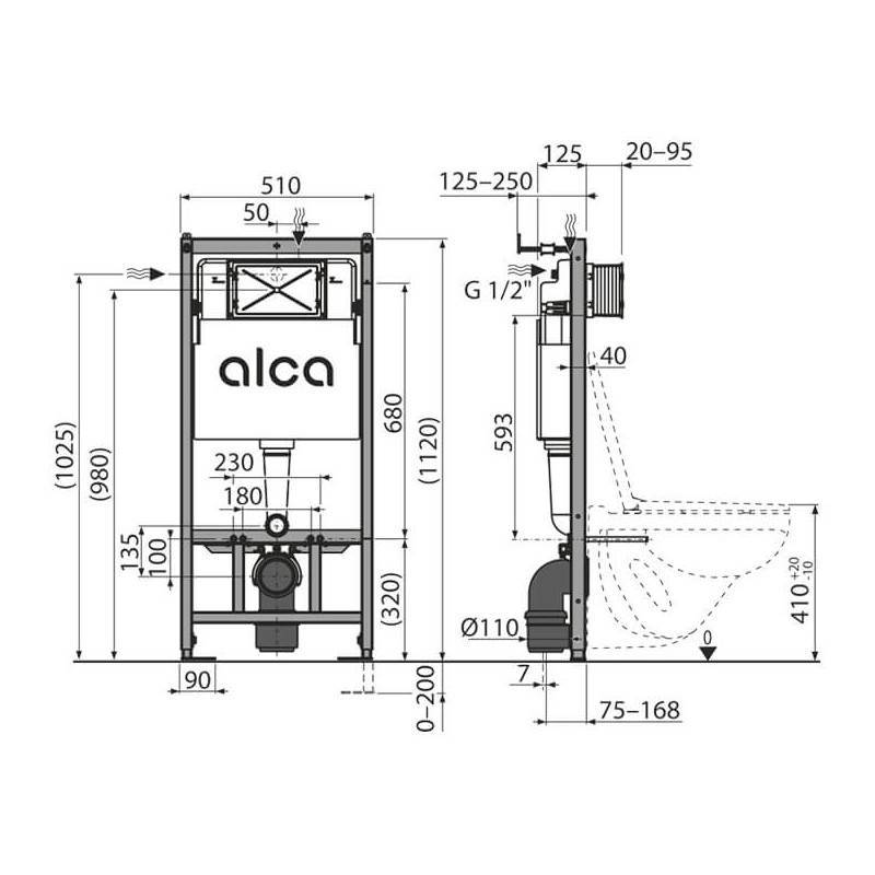 Инсталляция для унитаза Alcaplast AM101/1120 с кнопкой M578 черный матовый и шумоизоляцией AM101/1120-4:1 RU M578-0001