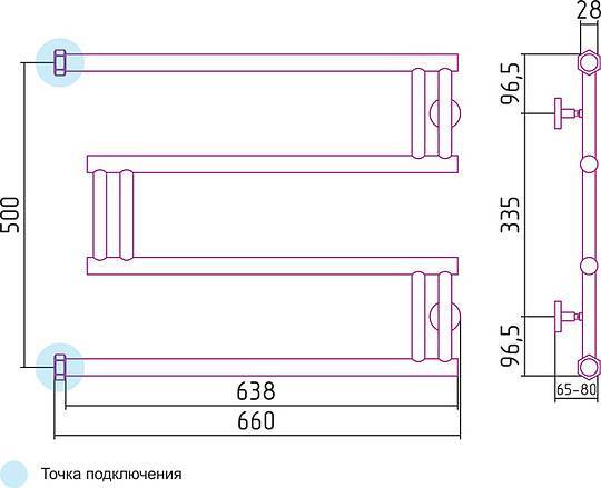 Полотенцесушитель водяной Сунержа High-Tech 650x500 мм без покрытия 00-0050-5065