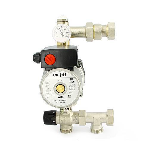 Насосно-смесительная группа Uni-Fitt SoloMix X 1 с накидной гайкой и насосом Grundfos UPSO 25-65 130 473G0802