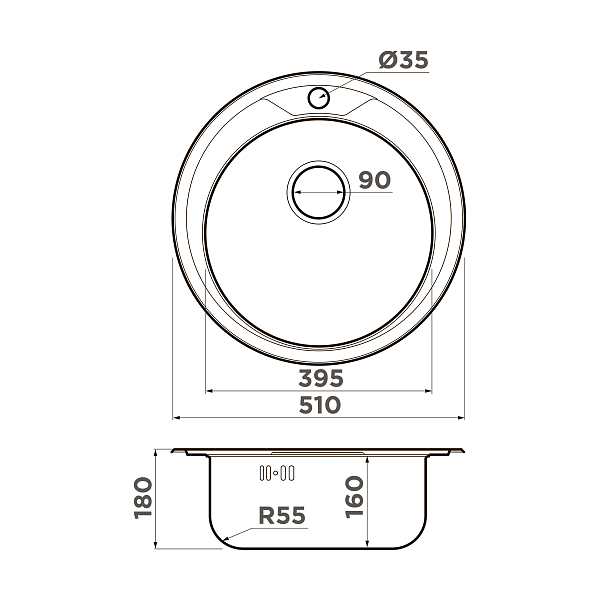 Кухонная мойка Omoikiri Asida 51-IN нержавеющая сталь 51x51 см 4993785