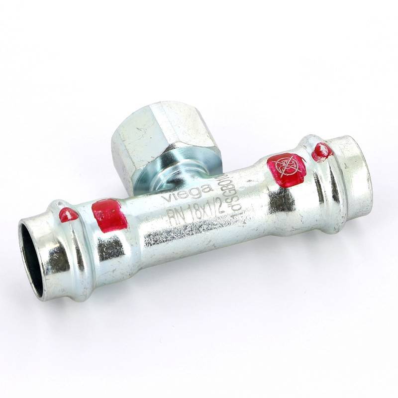 Тройник пресс-ВР оцинкованная сталь Viega Prestabo 18х1/2х18 мм 558895