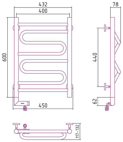 Полотенцесушитель электрический Сунержа Элегия 2.0 400x600 мм левый шампань 020-5218-6040