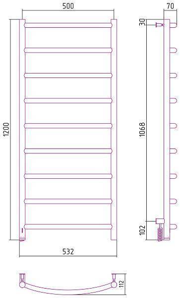 Полотенцесушитель электрический Сунержа Галант 4.0 1200x500 мм левый темный титан муар 15-0830-1250