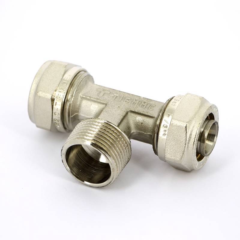 Тройник обжимной Tiemme никелированный 20x1/2x20 наружная резьба 1600058