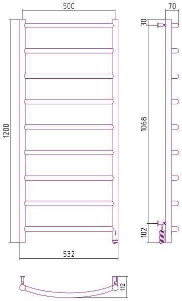 Полотенцесушитель электрический Сунержа Галант 4.0 1200x500 мм правый белый 12-0831-1250