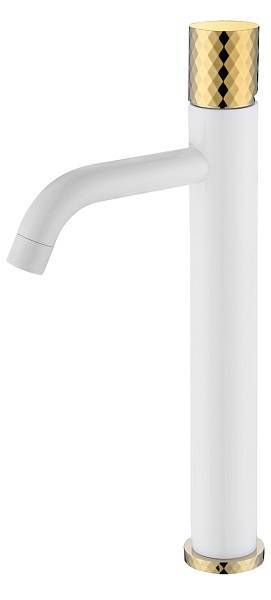 Смеситель для раковины высокий Boheme Stick White Diamond Gold 122-WG