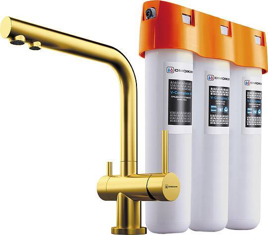 Смеситель для кухни Omoikiri Nagano-LG с фильтром Pure Drop Lite светлое золото 4178.8028