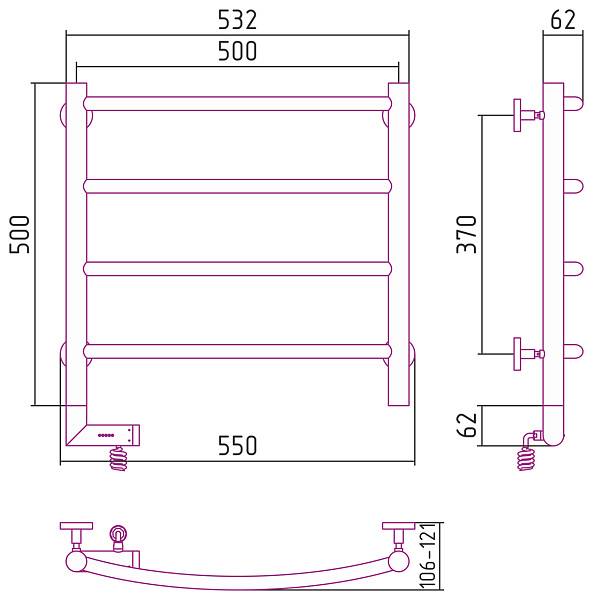 Полотенцесушитель электрический Сунержа Галант 2.0 500x500 мм левый без покрытия 00-5200-5050