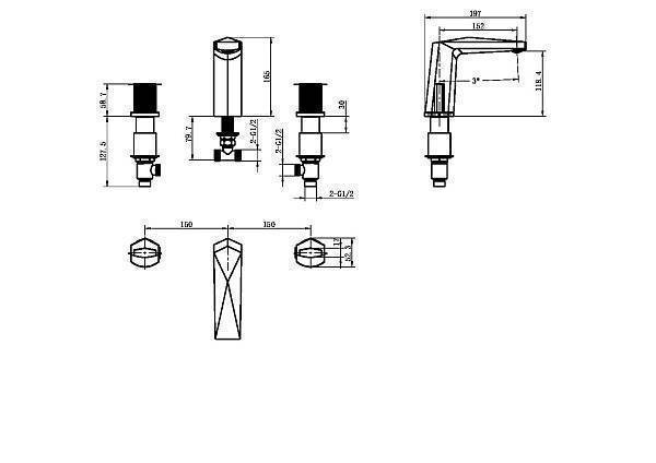 Смеситель для раковины Boheme Venturo врезной на 3 отверстия Touch антрацит матовый 150-GM-TOUCH