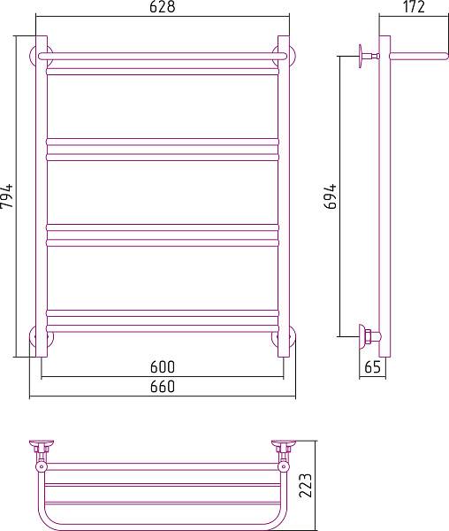 Полотенцесушитель водяной Стилье Версия-Н1 60x80 см черный 17621-8060