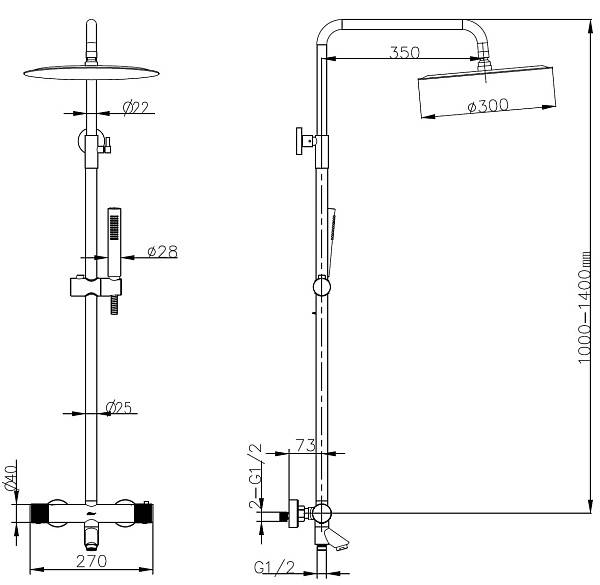 Душевая стойка Boheme Uno с термостатом и верхним душем 26.5х32х140 см белый/хром 468-T-WCR