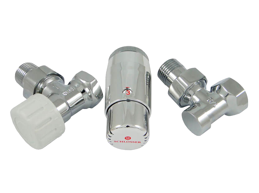 Комплект подключения радиаторный угловой Schlosser STANDARD MINI 1/2 с термоголовкой MINI DIAMANT M30x1.5 хром 602200054
