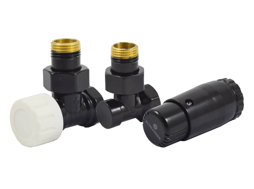 Комплект подключения радиаторный угловой Schlosser STANDARD MINI 1/2 с термоголовкой MINI DIAMANT M30x1.5 RAL 9005 602200055