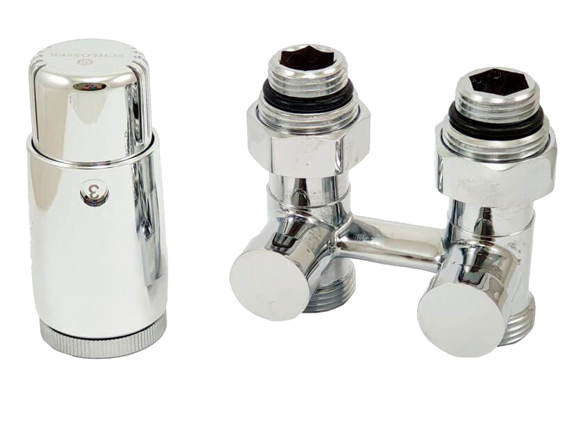 Комплект узла нижнего подключения прямой Schlosser Standard 3/4 хром с термоголовкой M30x1.5 и ниппелями 1/2x3/4 600800011