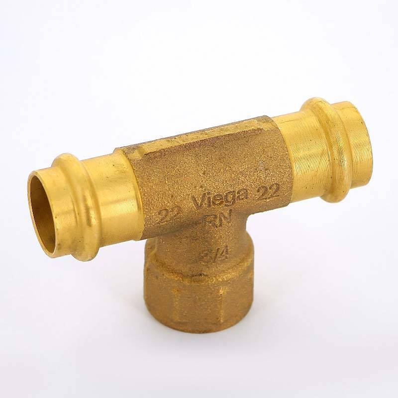 Тройник пресс-В Viega Sanpress 22х3/4х22 бронза 313975