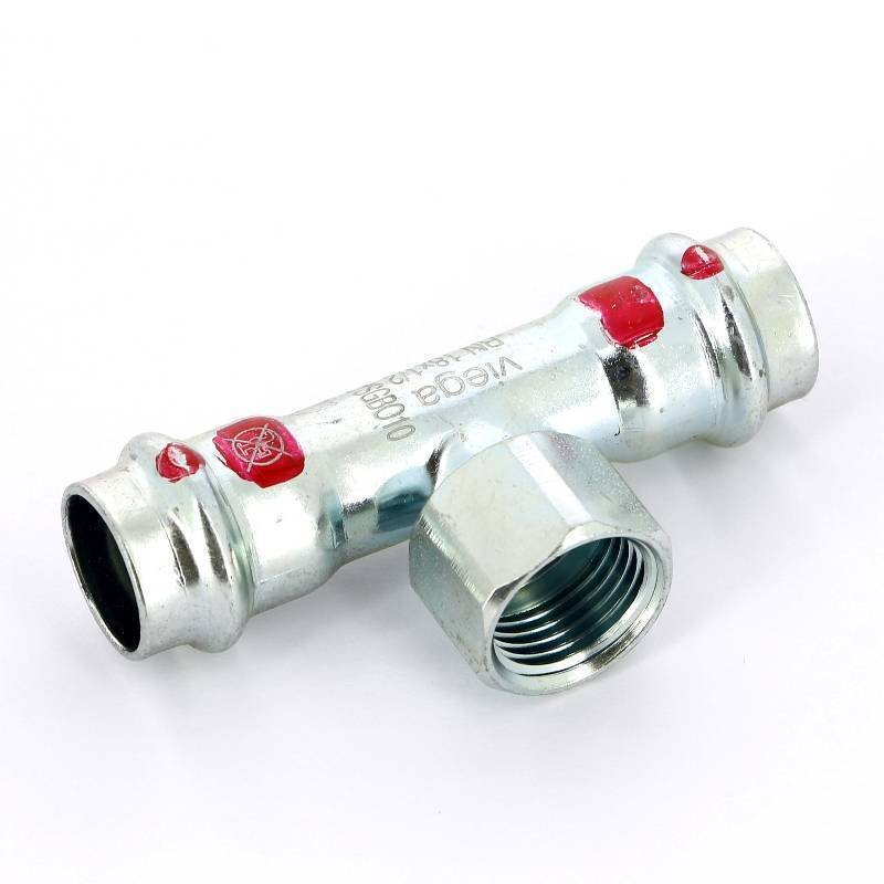 Тройник пресс-ВР оцинкованная сталь Viega Prestabo 18х1/2х18 мм 558895