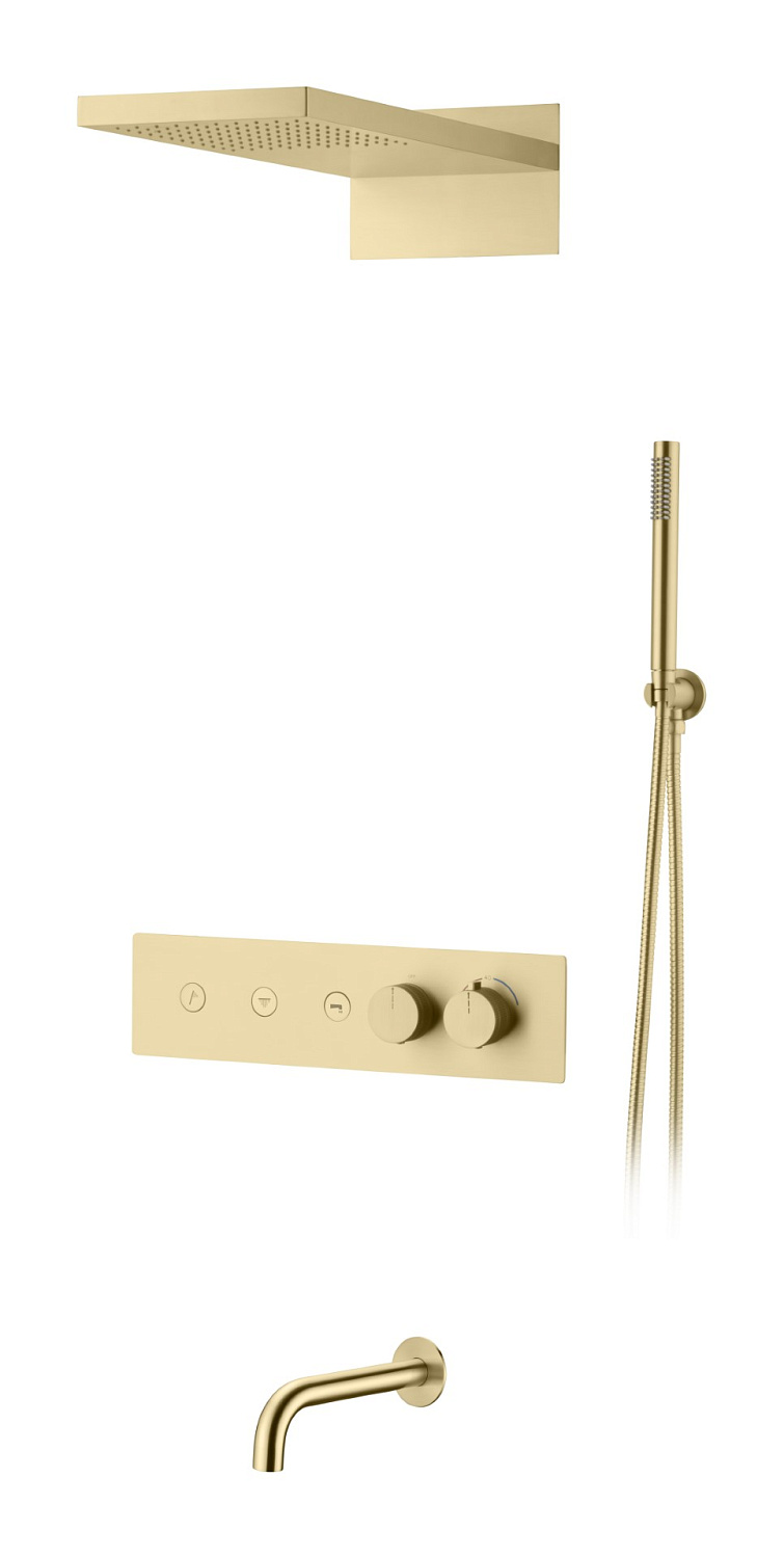Душевой комплект встраиваемый Boheme Fusion термостат излив верхний и ручной душ матовое золото 131-2-MG