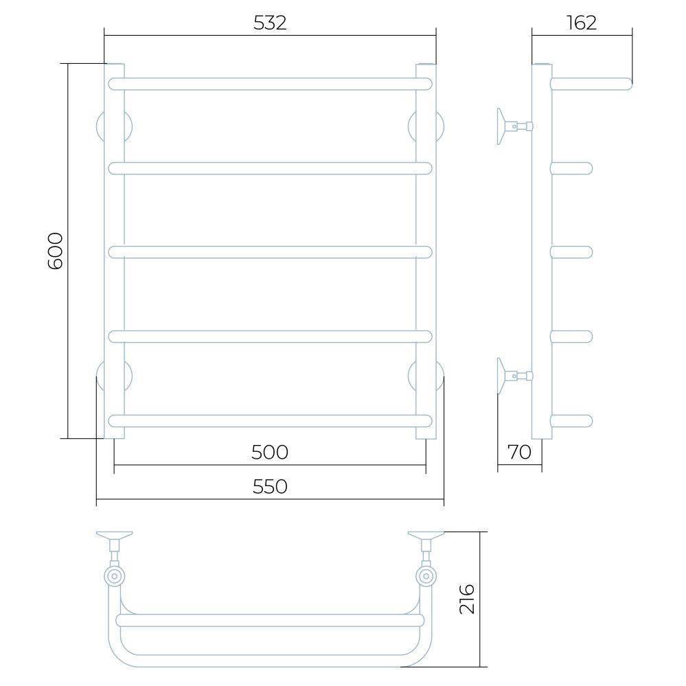 Полотенцесушитель водяной Larusso Стандарт с полкой П5 500х600 мм нижнее подключение 8473