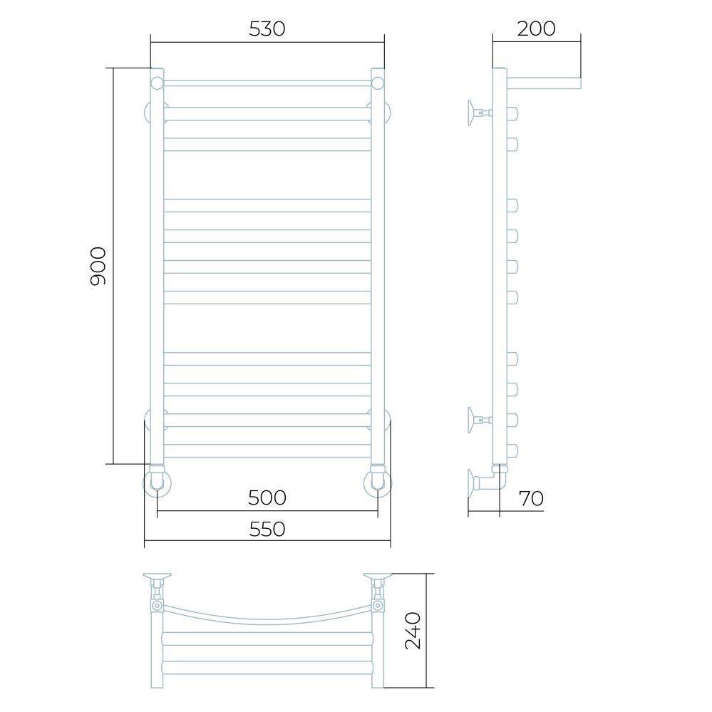 Полотенцесушитель водяной Larusso Гранд с полкой П11 500х900 мм нижнее подключение 8477