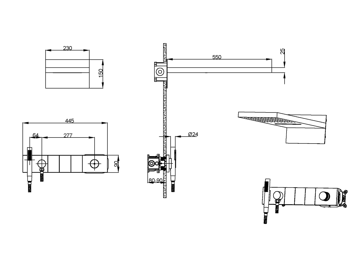 Душевой комплект встраиваемый Boheme Fusion термостат излив верхний и ручной душ матовое золото 131-2-MG
