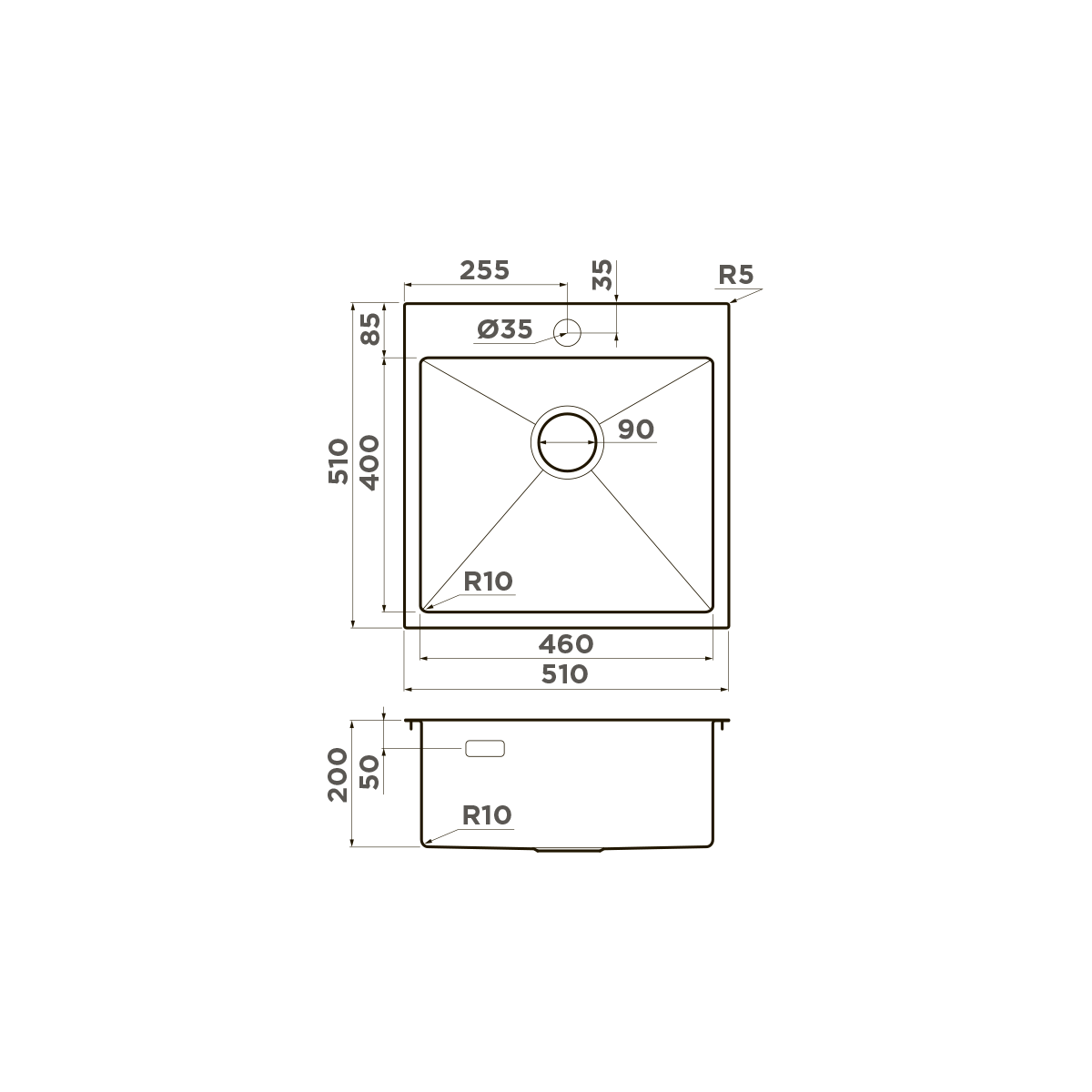 Кухонная мойка Omoikiri Akisame 51-GB 51x51 см графит 4997013