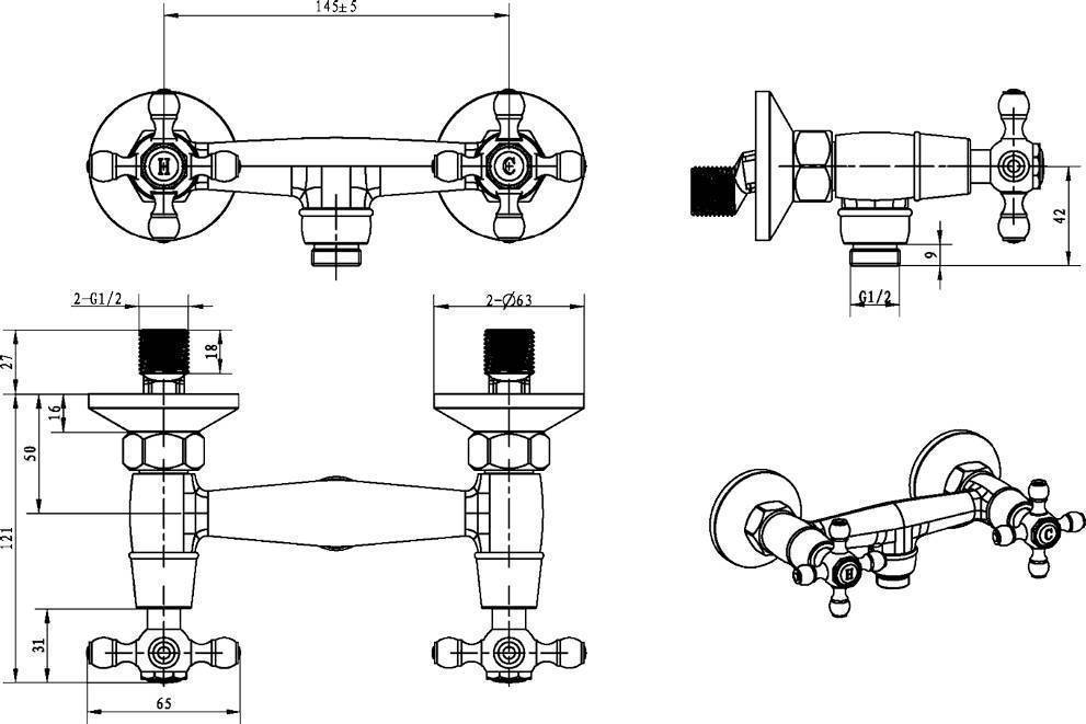 Смеситель для душа Boheme Royal Cristal бронза 314-Royal/CRST