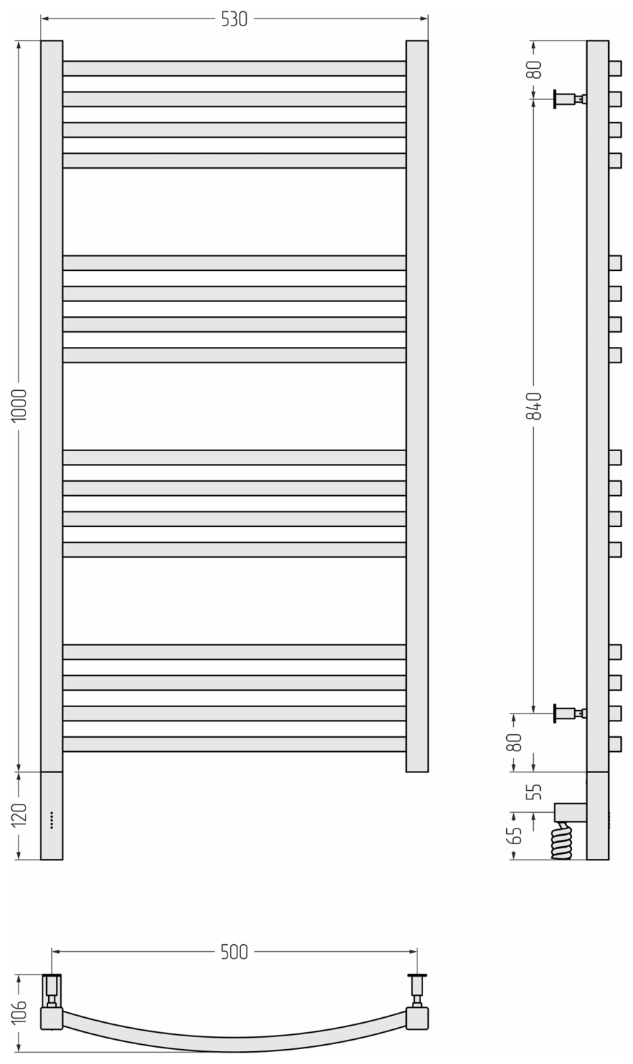 Полотенцесушитель электрический Сунержа Аркус 3.0 53x112 см левое подключение золотой шёлк матовый 32-5704-1050