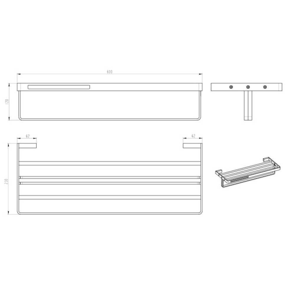 Полка для полотенец Boheme Q 60х23х12 см золото глянцевое 10947-G