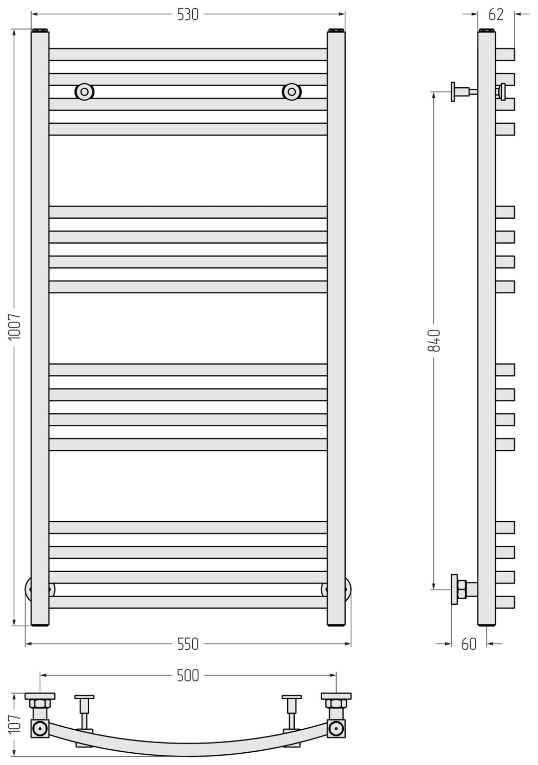 Полотенцесушитель водяной Сунержа Аркус 550x1007 мм выгнутый золотой шёлк матовый 32-0251-1050
