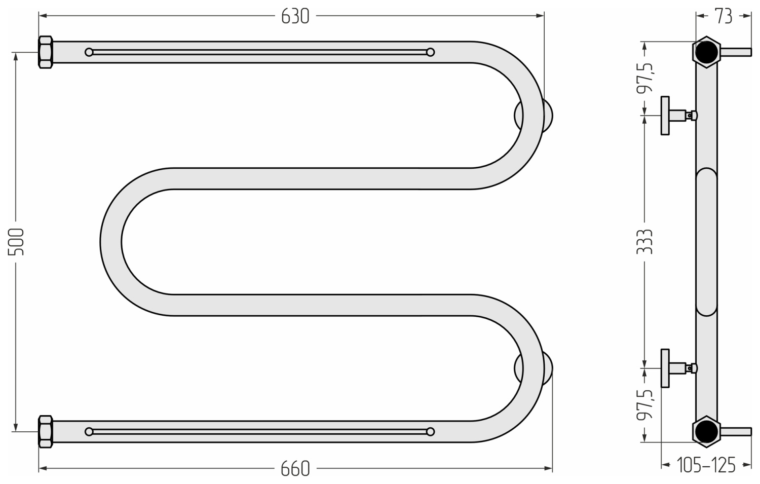 Полотенцесушитель водяной Сунержа М-образный 660x536 мм две полки золотой шёлк матовый 32-4008-5065