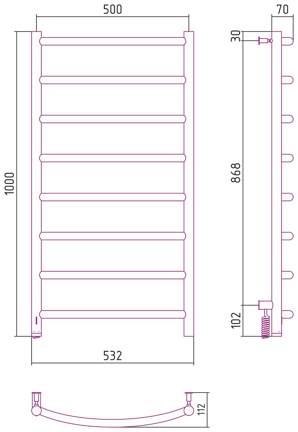 Полотенцесушитель электрический Сунержа Галант 4.0 532x1000 мм без покрытия 00-0830-1050