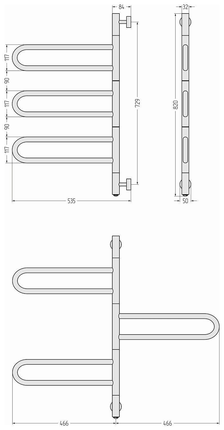 Полотенцесушитель электрический Стилье Формат 50 ПВ 500x820 мм черный 31550-0830