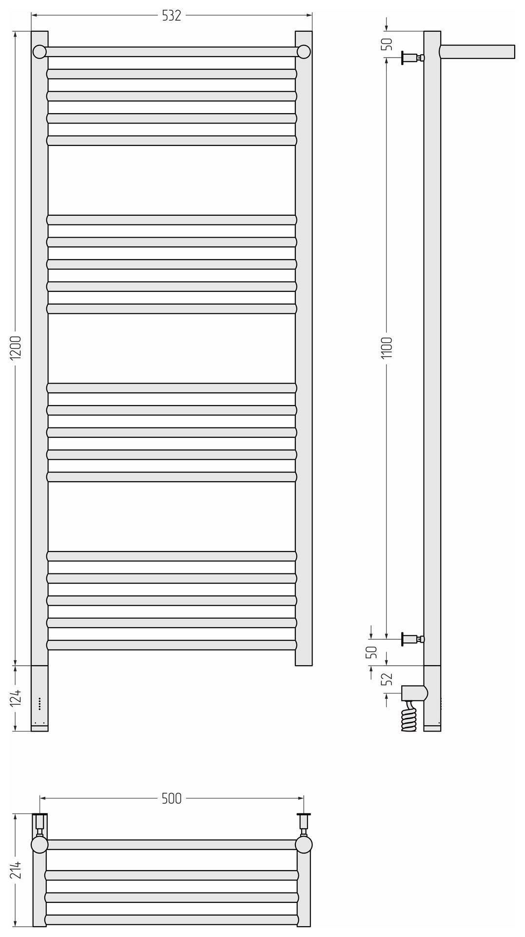 Полотенцесушитель электрический Сунержа Богема 3.0 с 1 полкой 532x1324 мм левый состаренная латунь 051-5806-1250