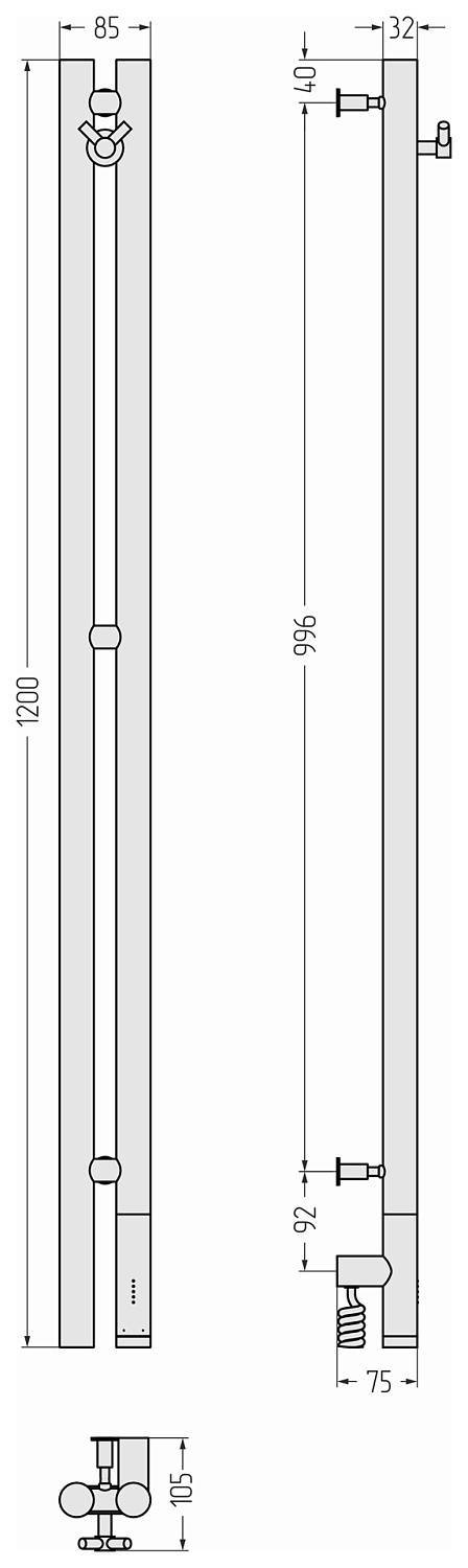 Полотенцесушитель электрический Сунержа Нюанс 3.0 85x1200 мм правый состаренная латунь 051-5843-1253