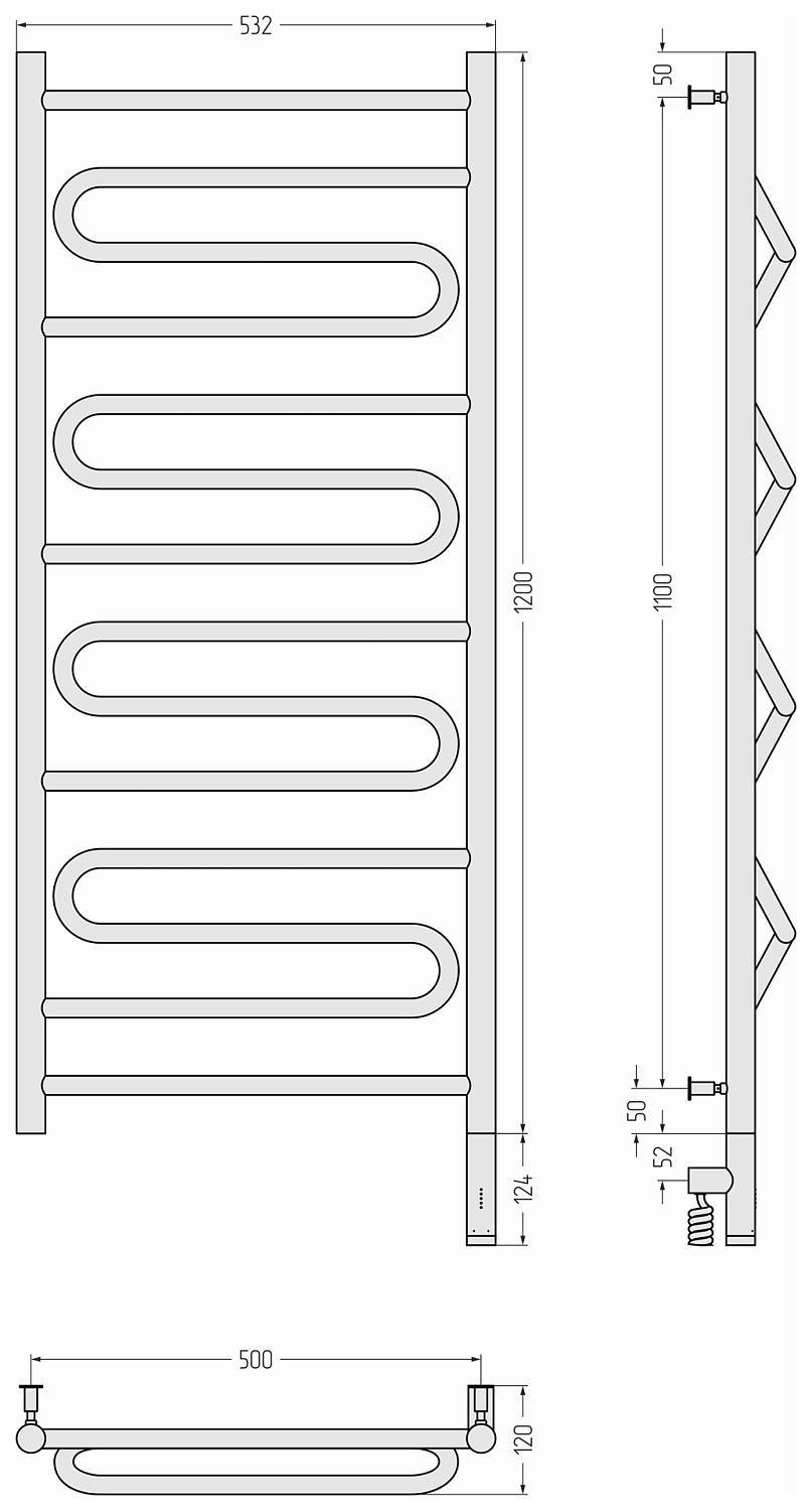 Полотенцесушитель электрический Сунержа Элегия 3.0 532x1324 мм правый золото 03-5819-1250