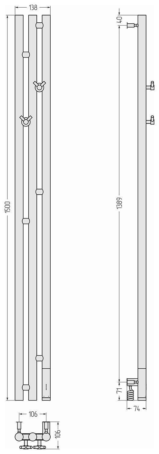 Полотенцесушитель электрический Сунержа Терция 3.0 138x1500 мм правый без покрытия 00-5845-1511