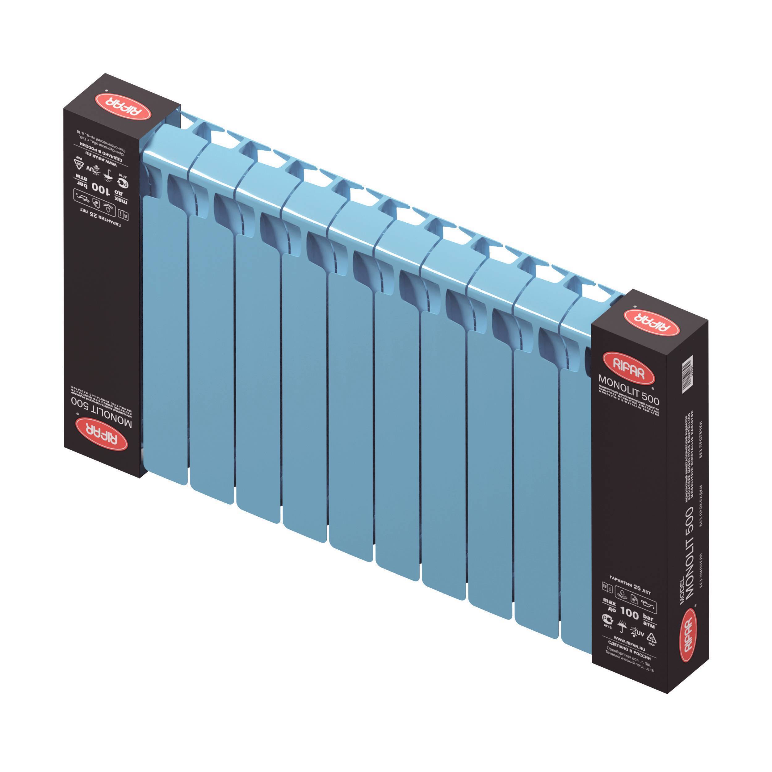Радиатор биметаллический RIFAR Monolit 500 12 секций боковое подключение сапфир M50012