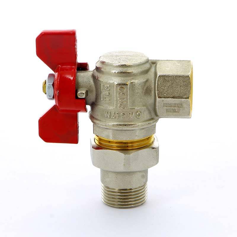 Кран шаровой Tiemme угловой НВ с разъемным соединением для коллектора бабочка 3/4 2120005