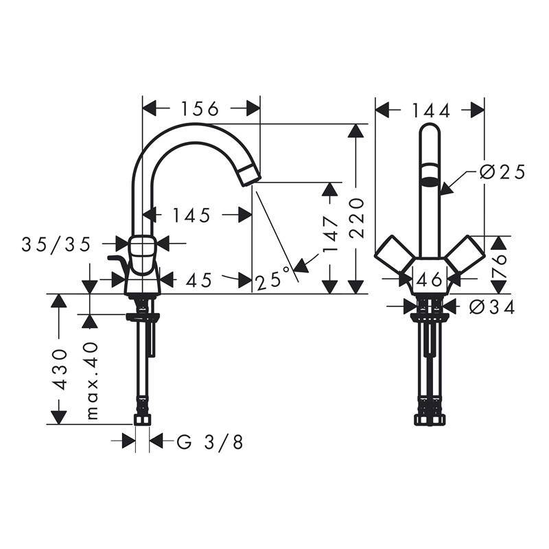 Смеситель для раковины Hansgrohe Logis двухвентильный со сливным гарнитуром хром 71222000