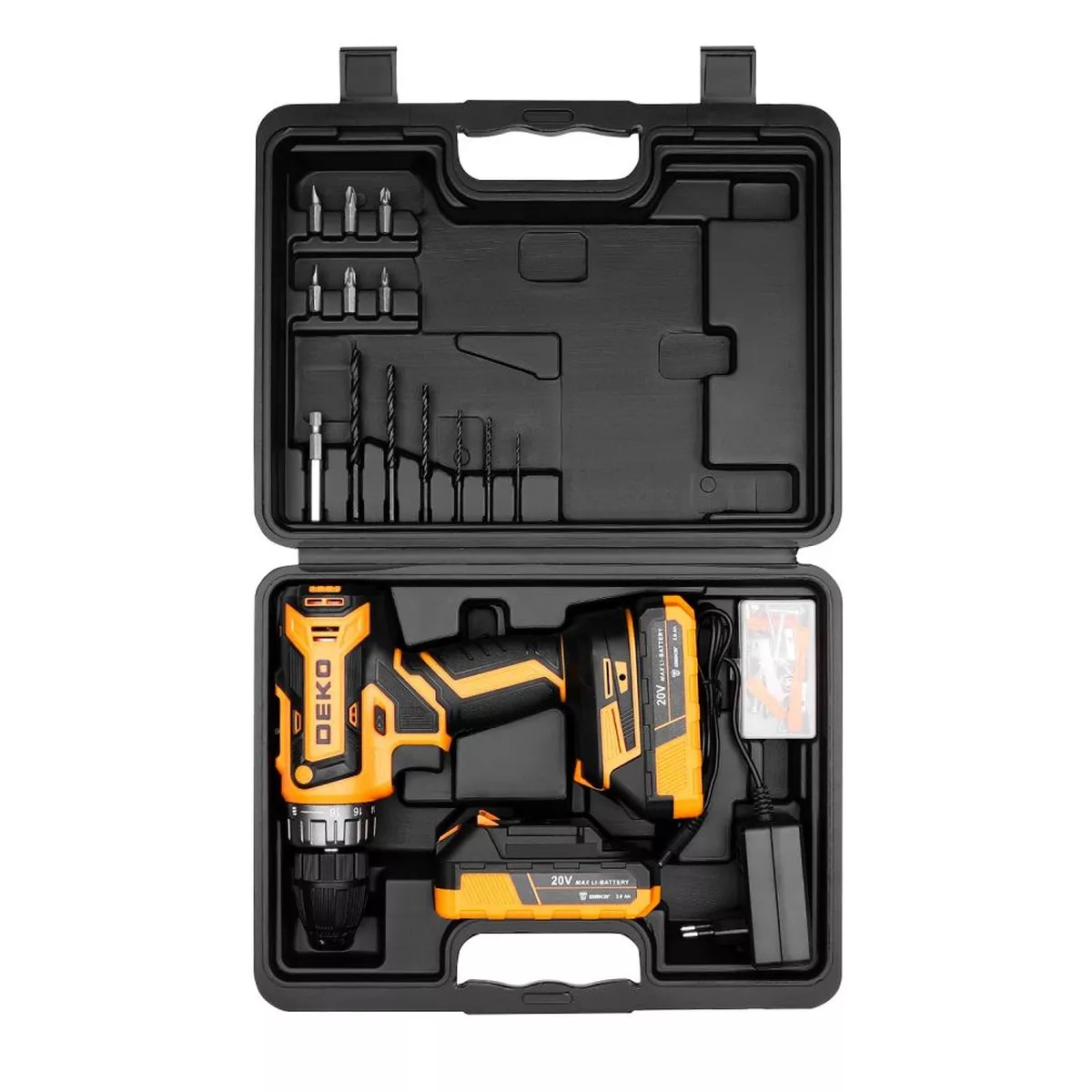 Дрель-шуруповерт аккумуляторная DEKO DKCD20FU-Li 20 В 2x3.0 Ач кейс + набор 63 шт DKCD20FU-Li