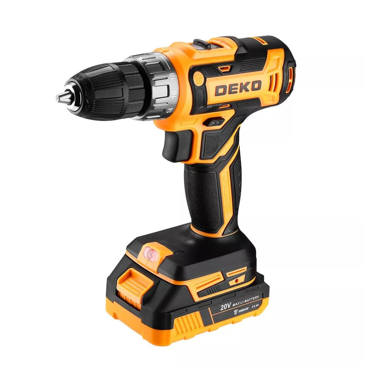 Дрель-шуруповерт аккумуляторная DEKO DKCD20FU-Li 20 В 2x3.0 Ач кейс + набор 63 шт DKCD20FU-Li