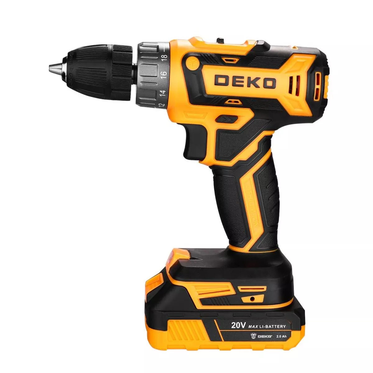 Дрель-шуруповерт аккумуляторная DEKO DKCD20FU-Li 20 В 2x3.0 Ач кейс + набор 63 шт DKCD20FU-Li