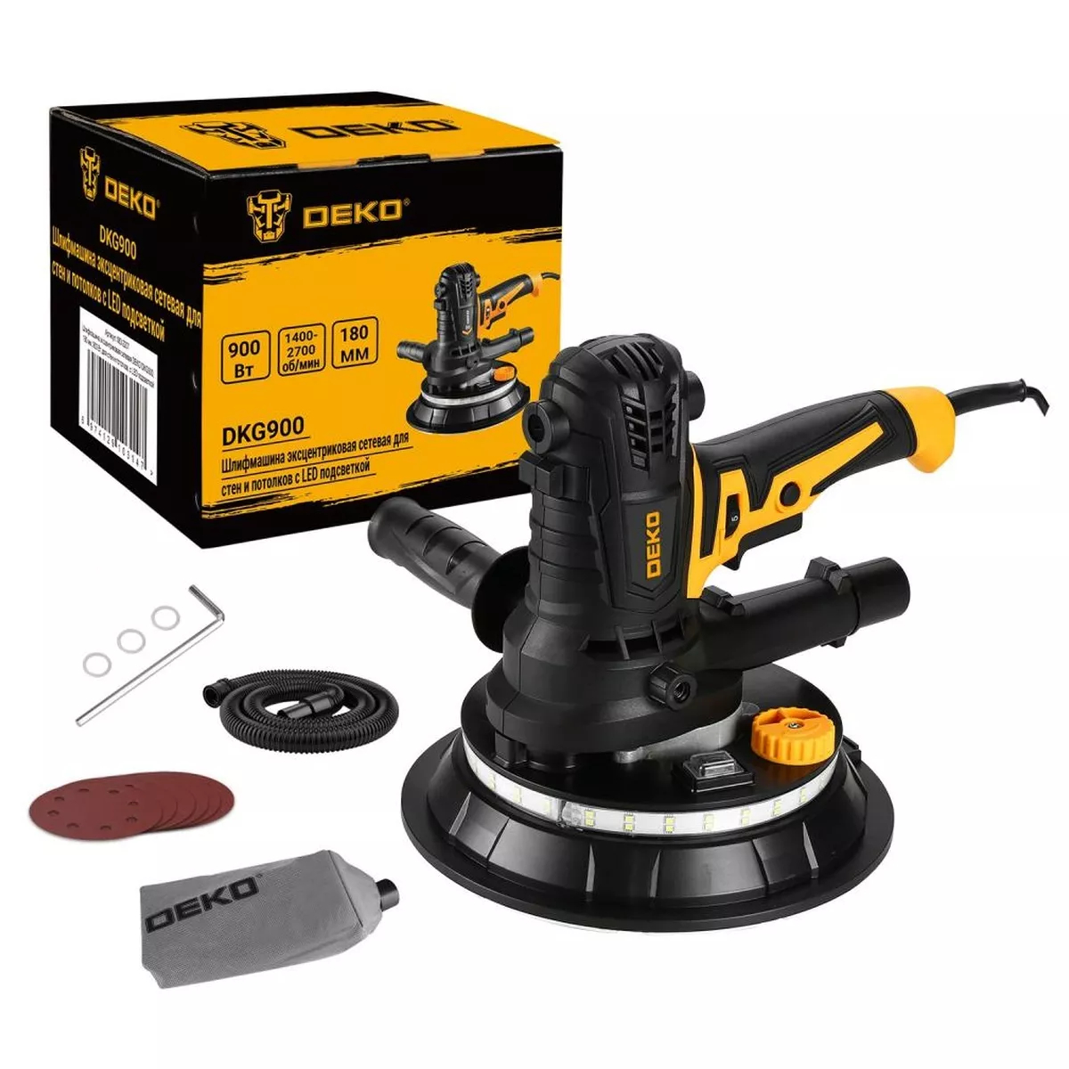 Шлифмашина эксцентриковая DEKO DKG900 900 Вт 180 мм для стен и потолков 063-4153