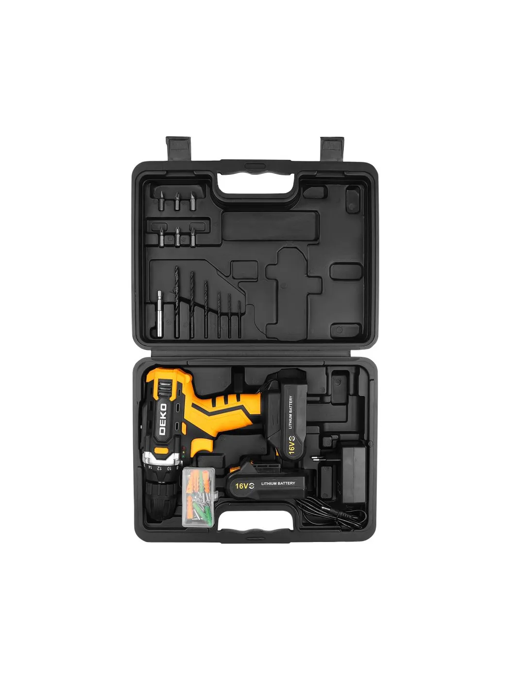 Набор аккумуляторного инструмента DEKO Sharker 16V BMC 2x1.5 Ач + 63 предмета 083-1041