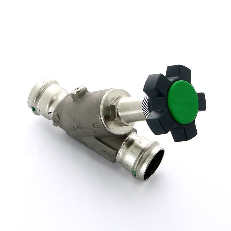 Вентиль наклонный Viega Easytop Sanpress Inox с дренажом 35 мм пресс 468439