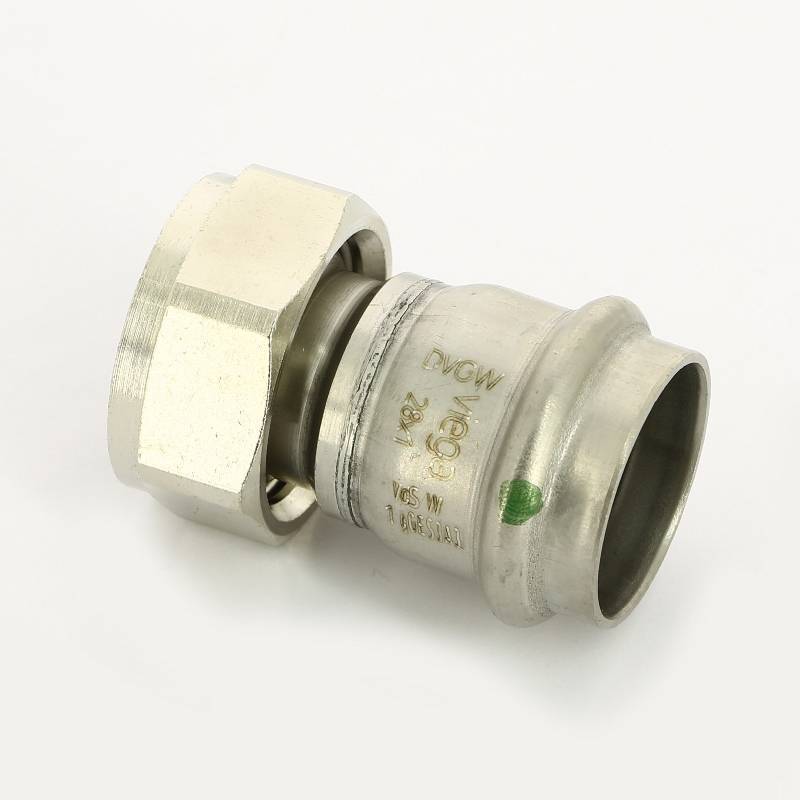 Муфта-вставка пресс с накидной гайкой Viega Sanpress Inox 18х3/4 ВР нержавеющая сталь 438197