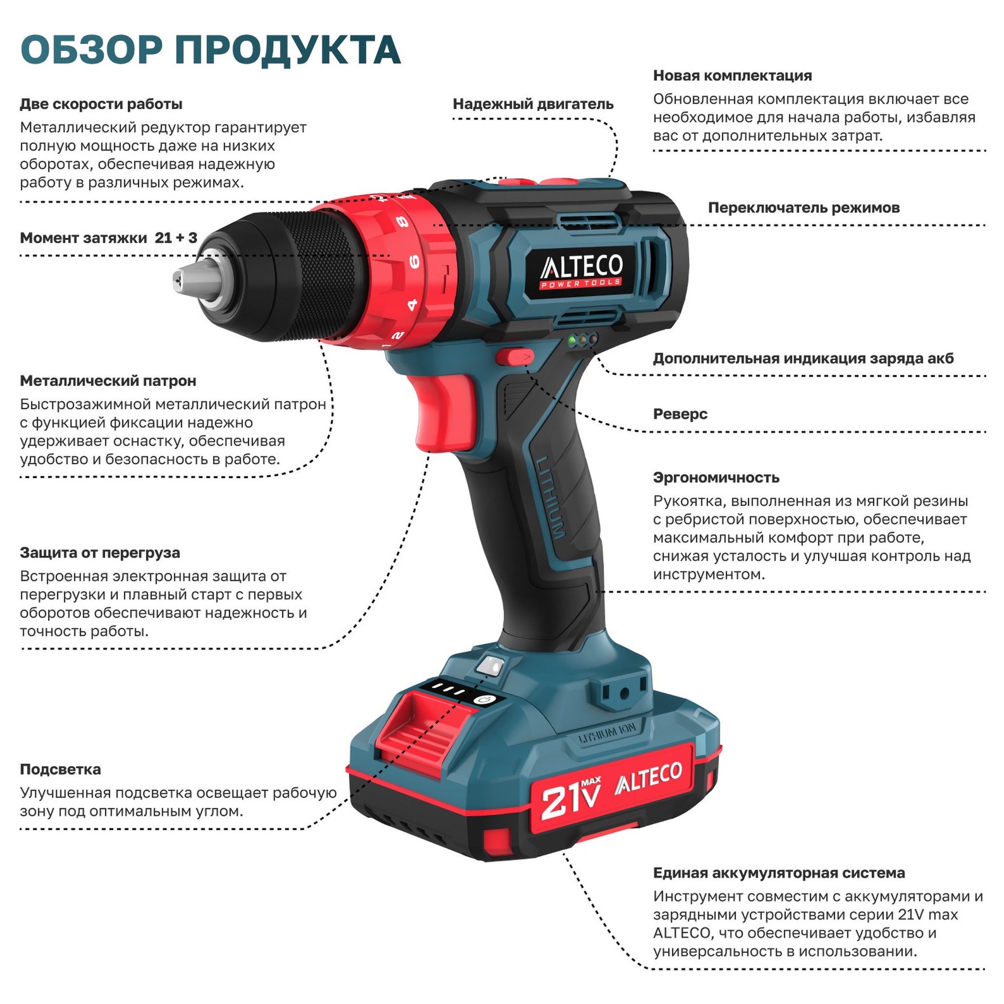 Аккумуляторная ударная дрель-шуруповерт ALTECO CID 21-35