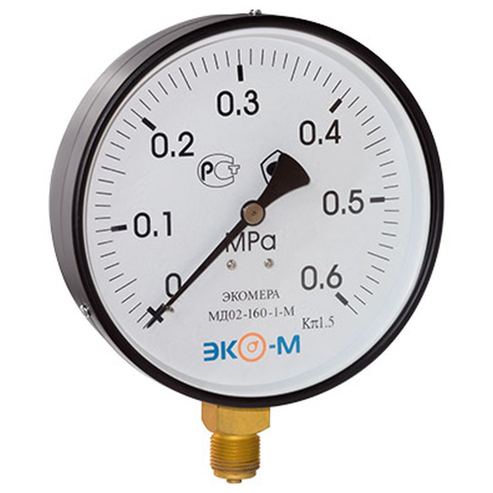 Манометр Экомера МД02 радиальный 160 мм 0-1.6 МПа M20x1.5 МД02-160-M-1.6МПа