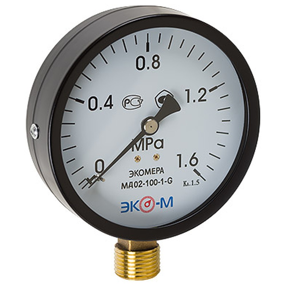Манометр Экомера МД02 радиальный 100 мм 0-1.6 МПа G1/2 МД02-100-G-1.6МПа