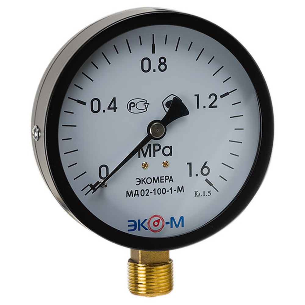 Манометр Экомера МД02 радиальный 100 мм 0-1.6 МПа M20x1.5 МД02-100-M-1.6МПа